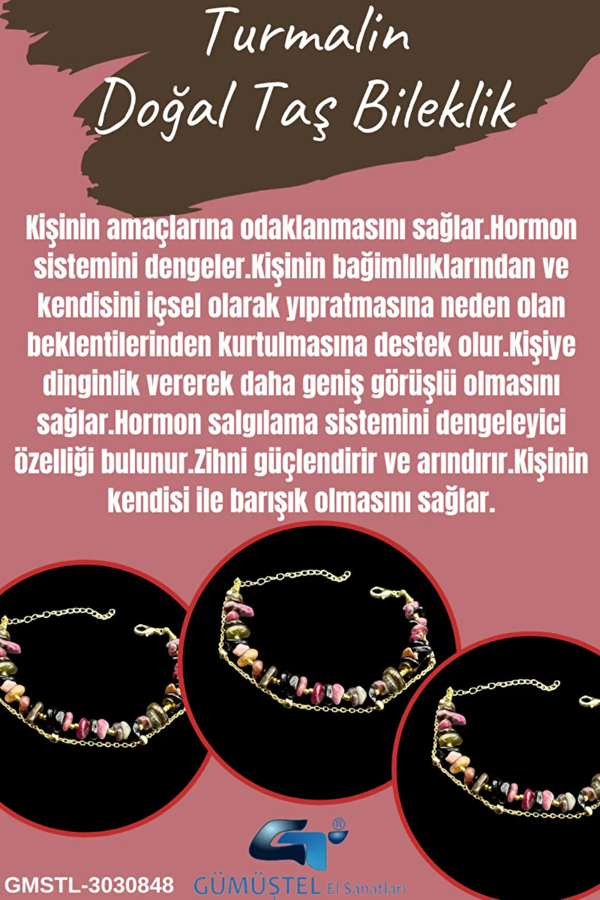 Sertifikalı Turmalin Doğal Taş Bileklik Özel Tasarım