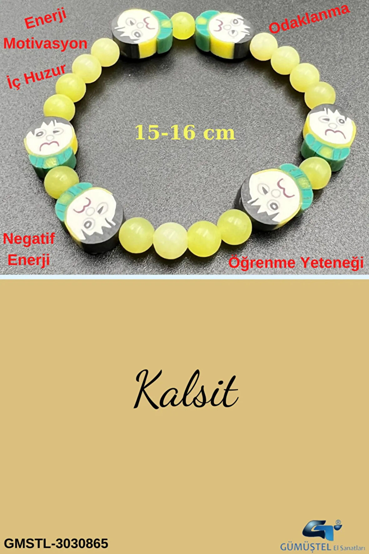 Sertifikalı Kalsit Doğal Taş Çocuk Bilekliği