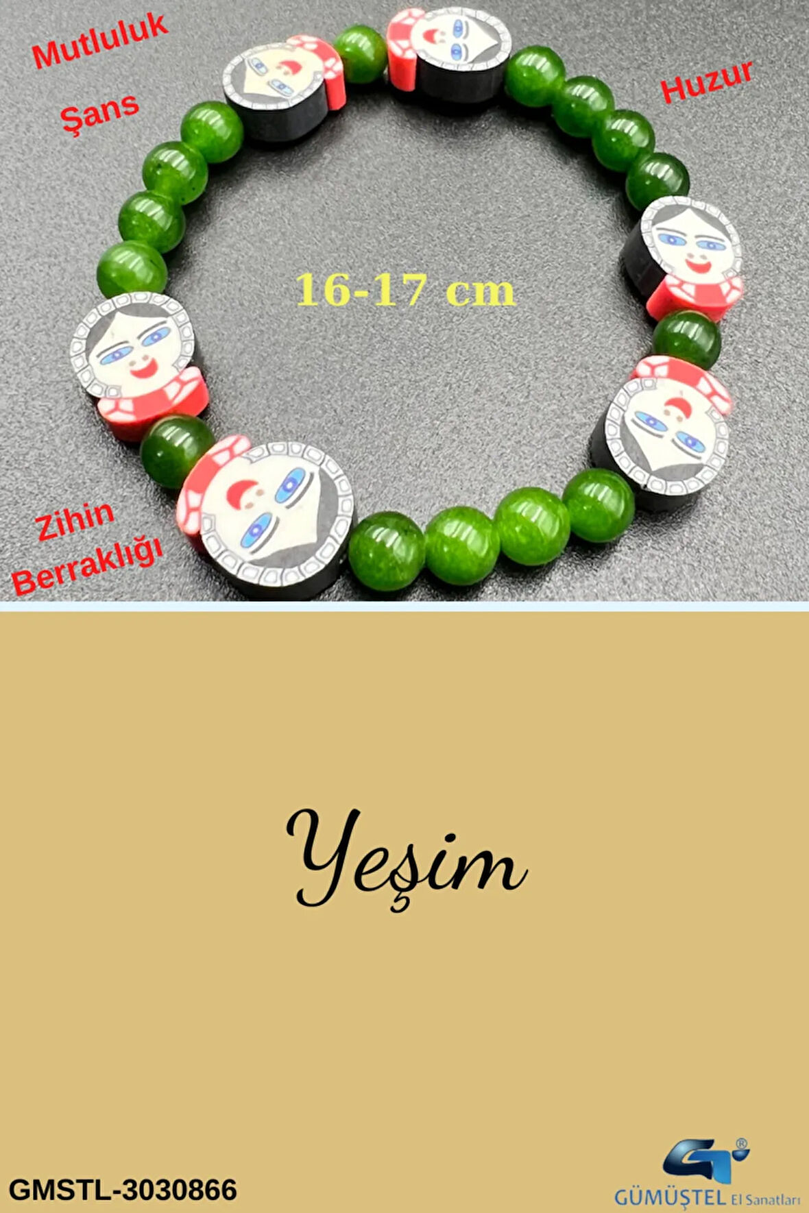 Sertifikalı Yeşim Doğal Taş Çocuk Bilekliği