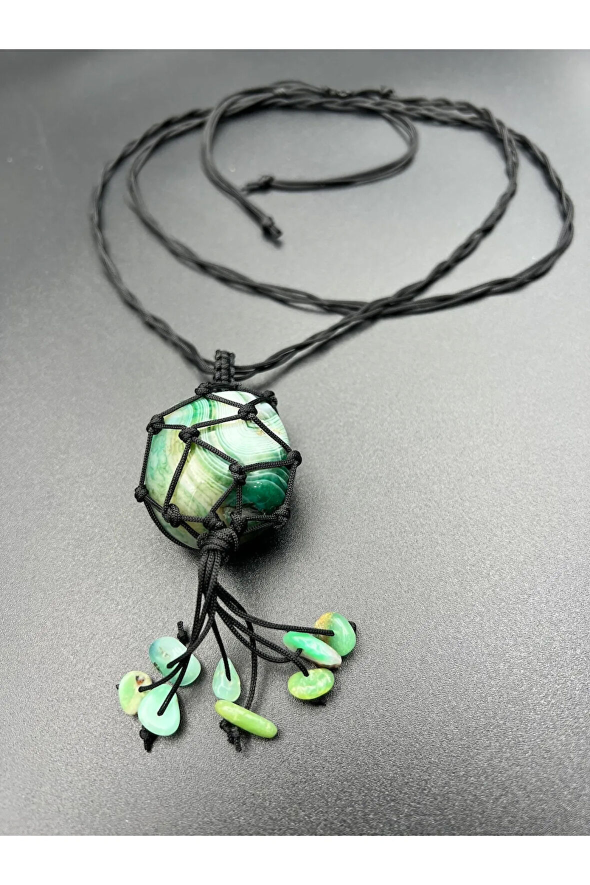 Sertifikalı Akik Doğal Taş Tasarım Kolye El Yapımı Örgü Model Aaa Kalite