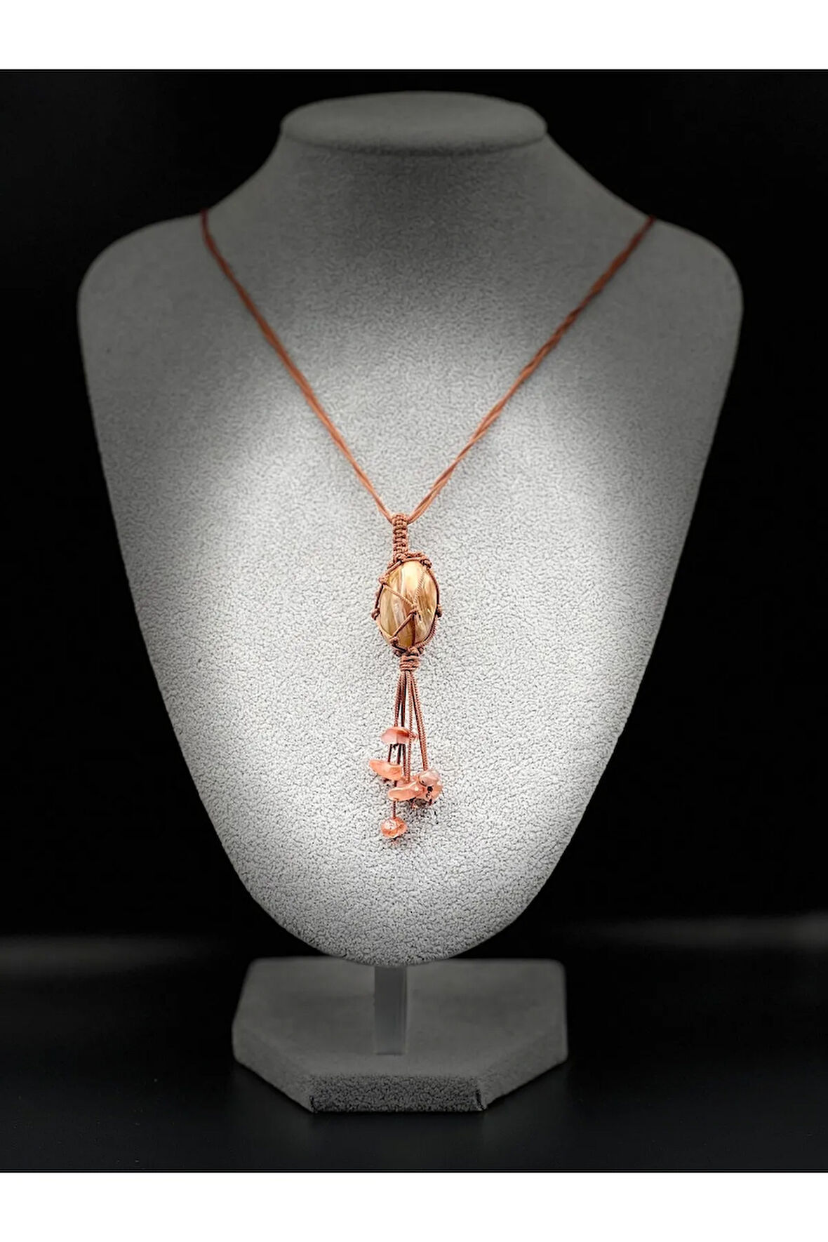 Sertifikalı Akik Doğal Taş Tasarım Kolye El Yapımı Örgü Model Aaa Kalite