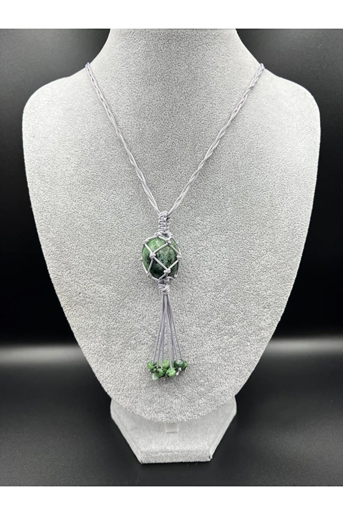 Sertifikalı Zümrüt Doğal Taş Tasarım Kolye El Yapımı Örgü Model Aaa Kalite