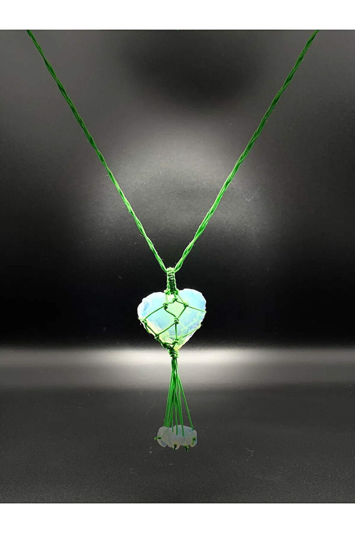 Sertifikalı Opal Doğal Taş Tasarım Kolye El Yapımı Örgü Model