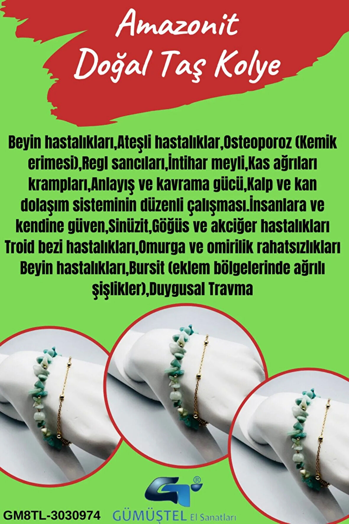 Sertifikalı Amazonit Doğal Taş Bileklik Özel Tasarım