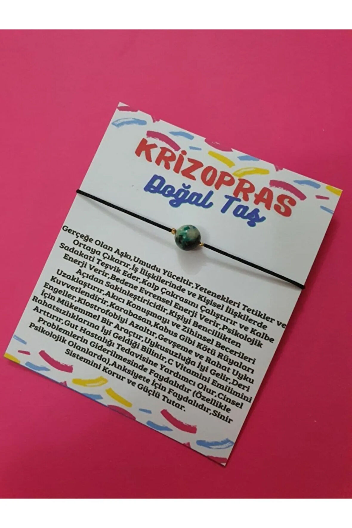 Sertifikalı Krizopras Taşı Bileklik Ayarlamalı Ipli Orijinal Doğal Taş