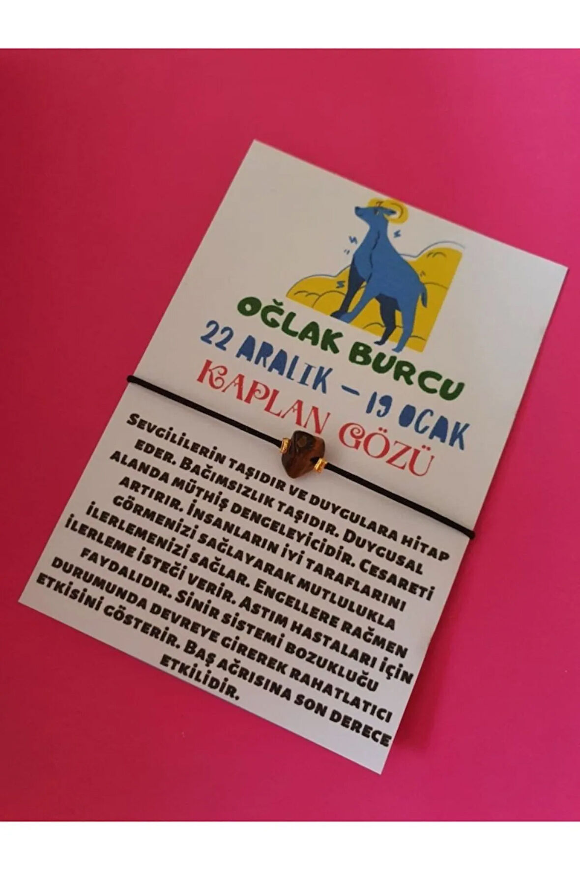 Sertifikalı Oğlak Burcu Kaplan Gözü Doğal Taşlı Ip Burç Bilekliği