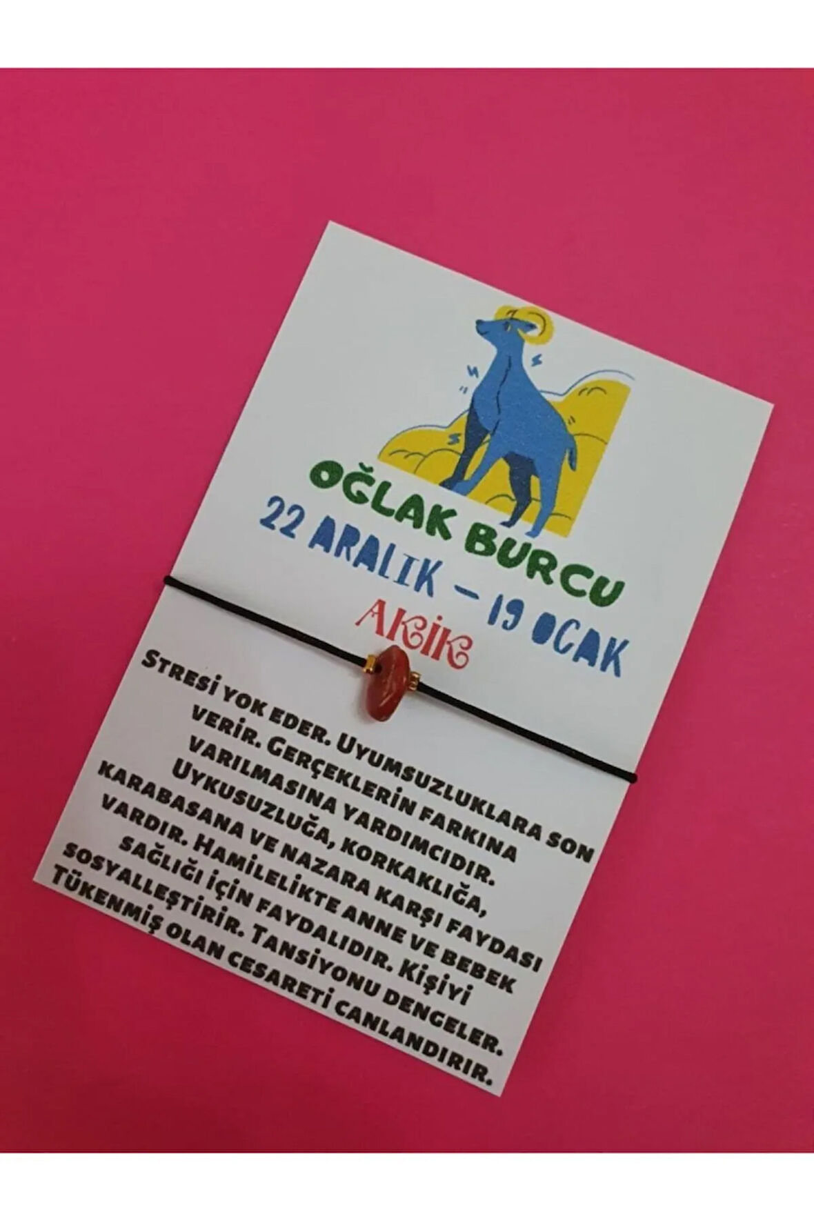 Sertifikalı Oğlak Burcu Akik Doğal Taşlı Ip Burç Bilekliği