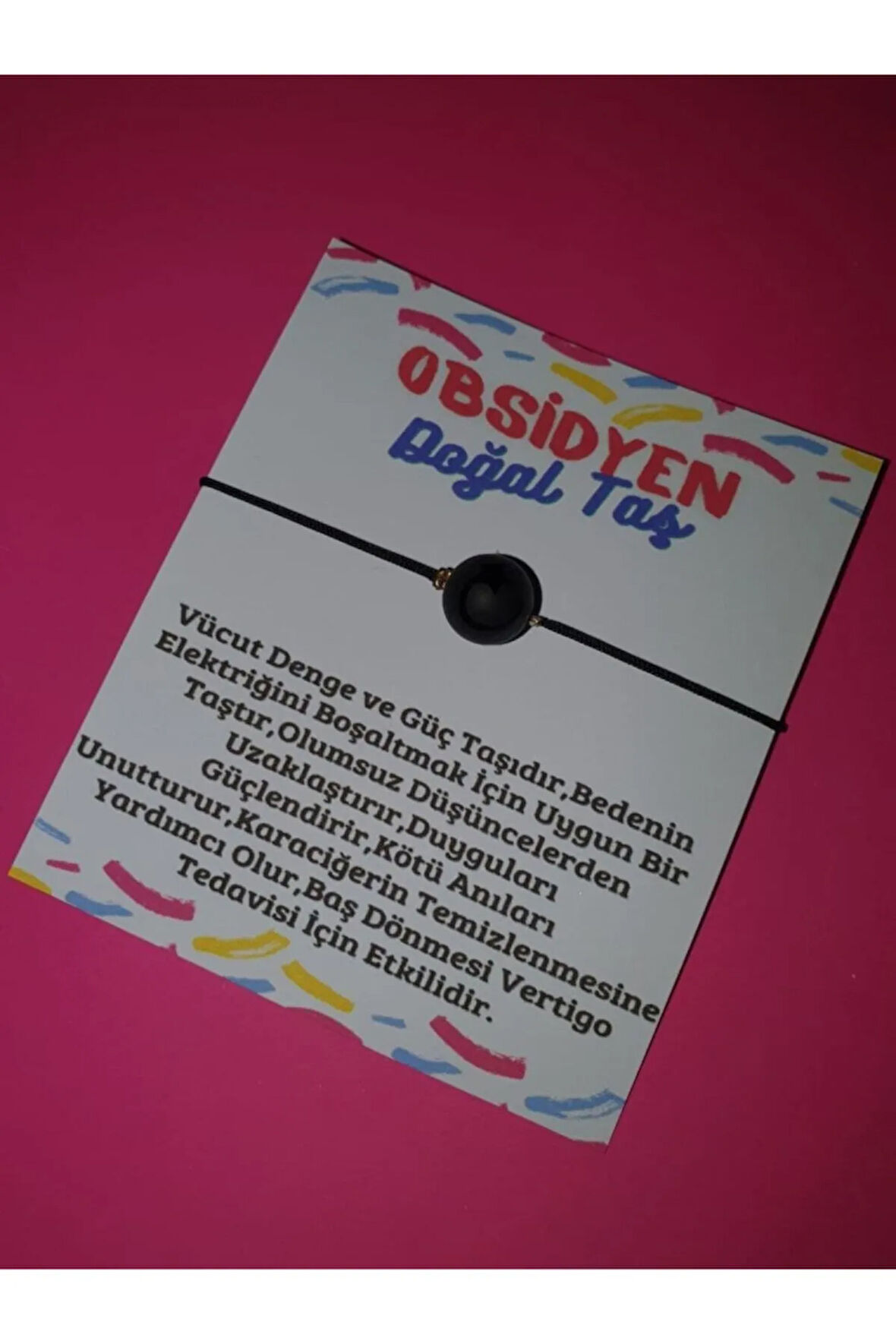 Sertifikalı Ayyıldız Desenli Ipli Ayarlamalı Obsidyen Taşı Bileklik