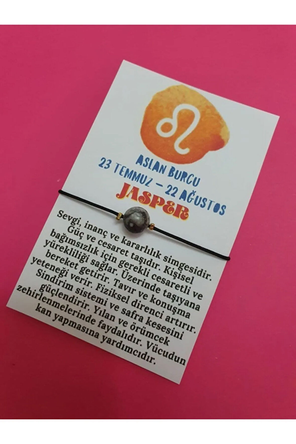 Sertifikalı Aslan Burcu Jasper Doğal Taş Ip Burç Bilekliği