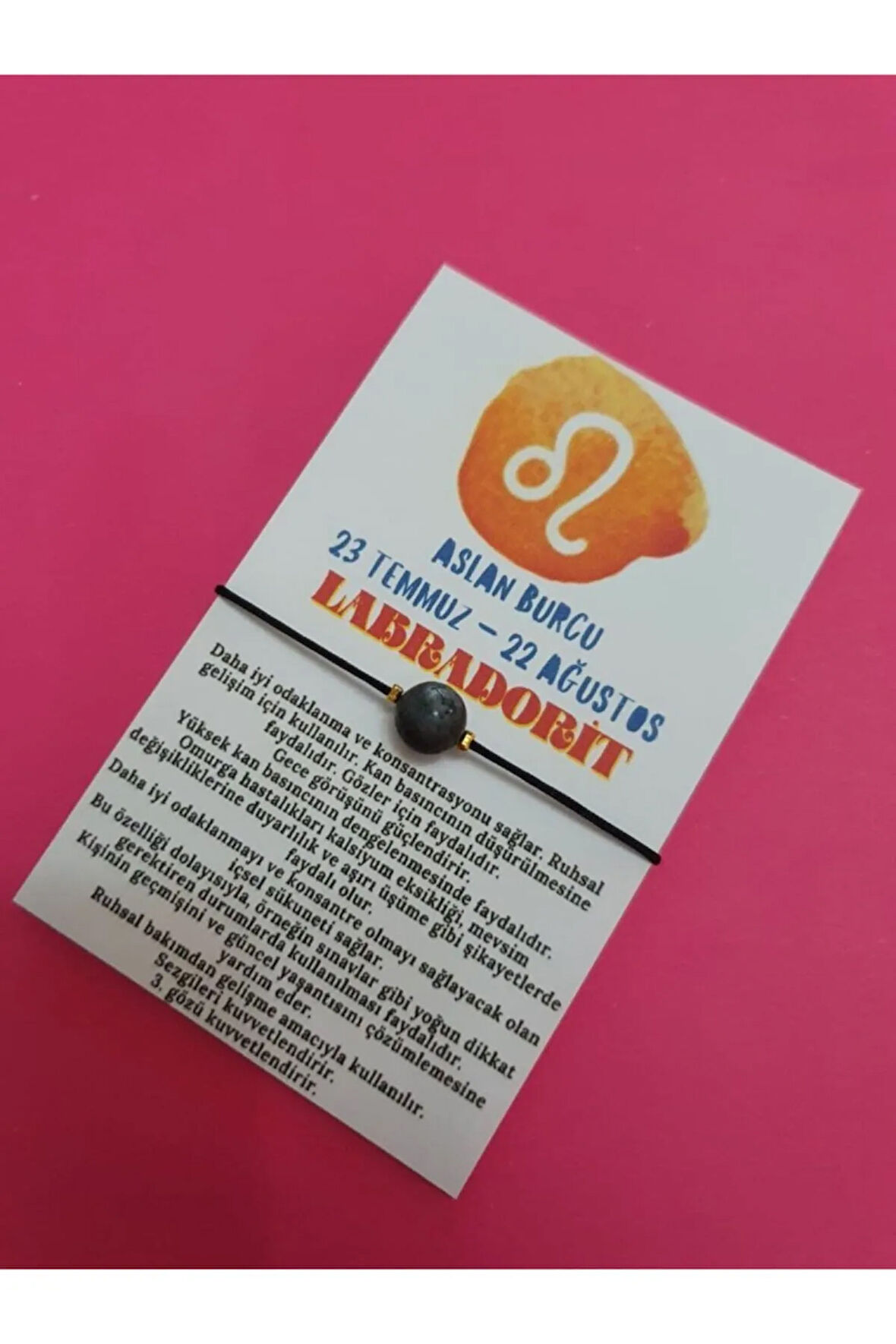 Sertifikalı Aslan Burcu Labradorit Doğal Taş Ip Burç Bilekliği