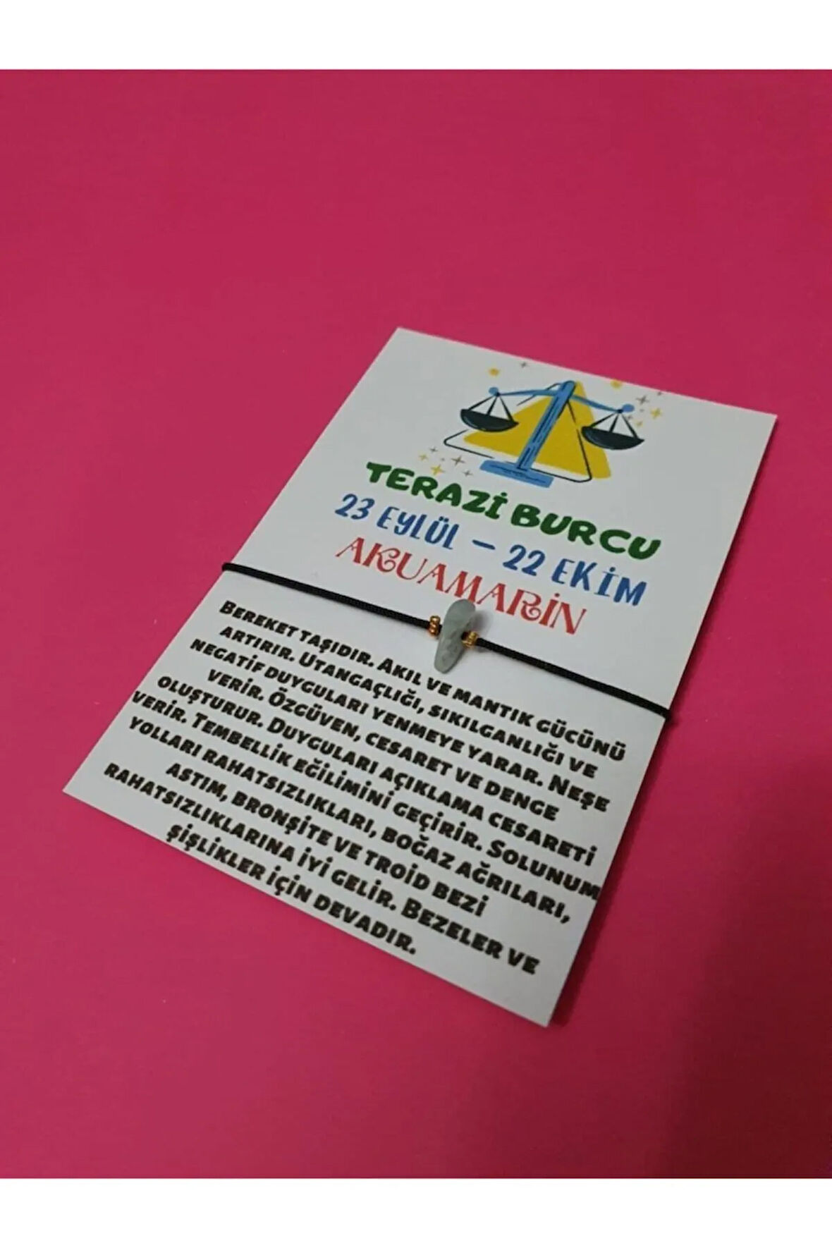 Sertifikalı Terazi Burcu Akuamarin Doğal Taşlı Ip Burç Bilekliği