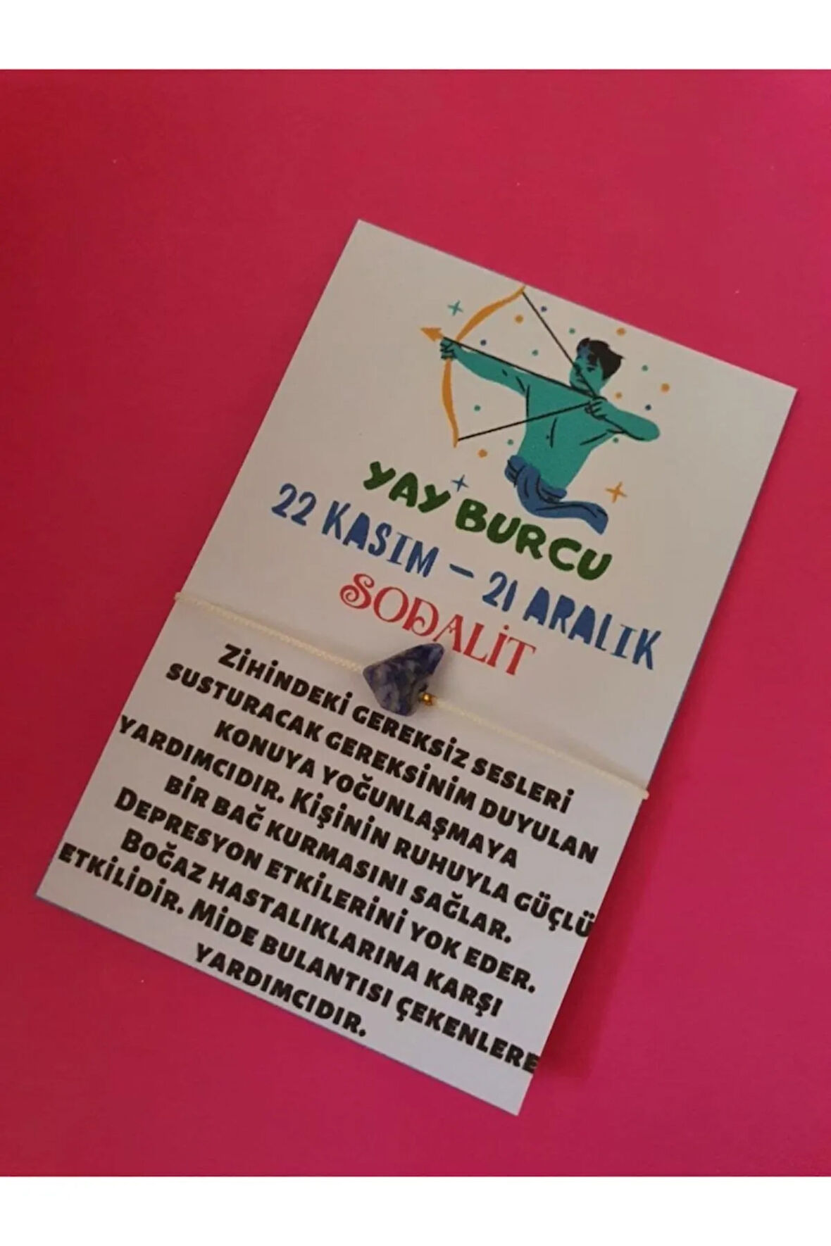 Sertifikalı Yay Burcu Sodalit Doğal Taşlı Ip Burç Bilekliği