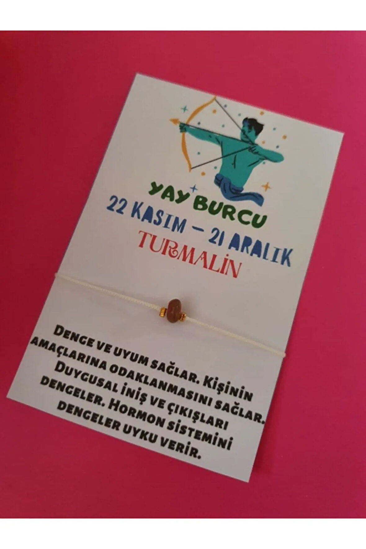 Sertifikalı Yay Burcu Turmalin Doğal Taşlı Ip Burç Bilekliği