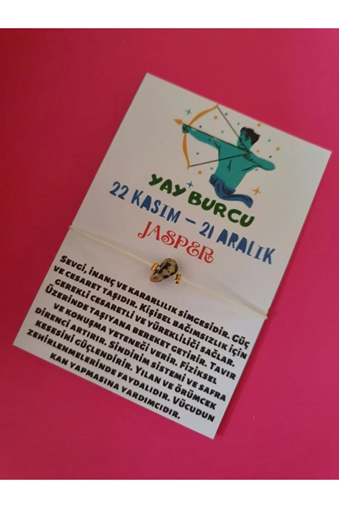 Sertifikalı Yay Burcu Jasper Doğal Taşlı Ip Burç Bilekliği