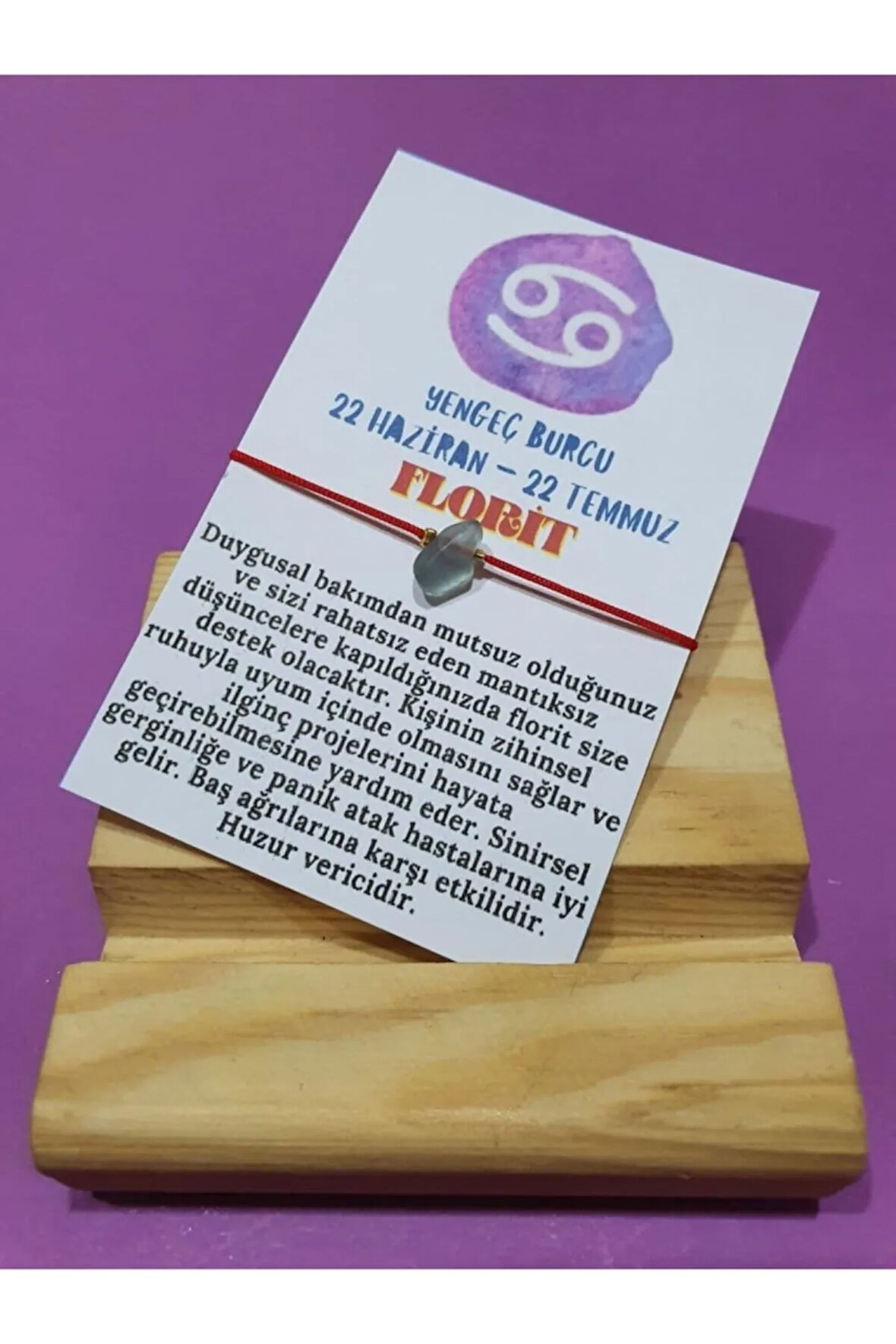 Sertifikalı Yengeç Burcu Florit Doğal Taşlı Ip Burç Bilekliği