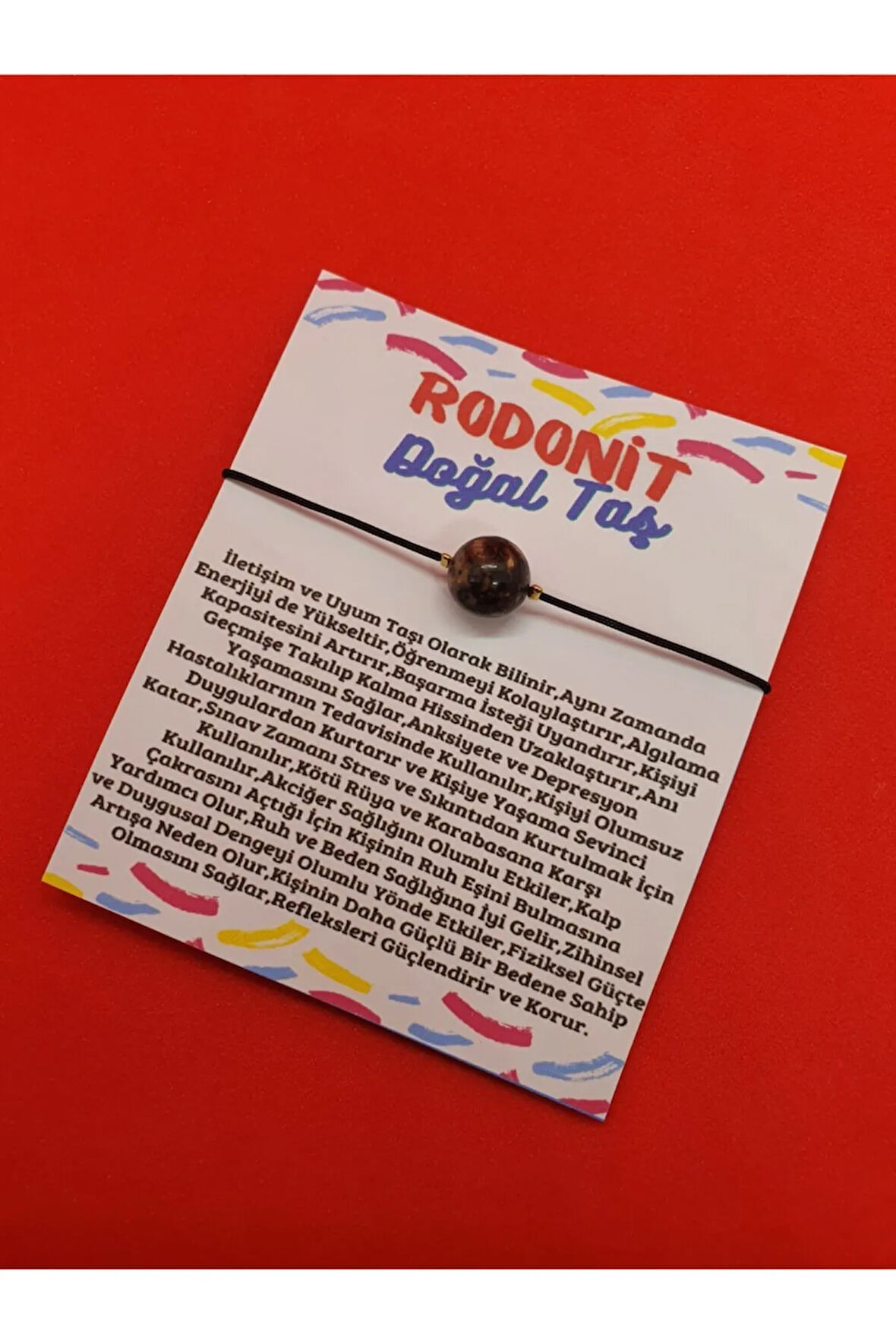 Sertifikalı Rodonit Doğal Taş Bileklik Asansörlü Ip Ayarlamalı Orijinal Doğal Taş