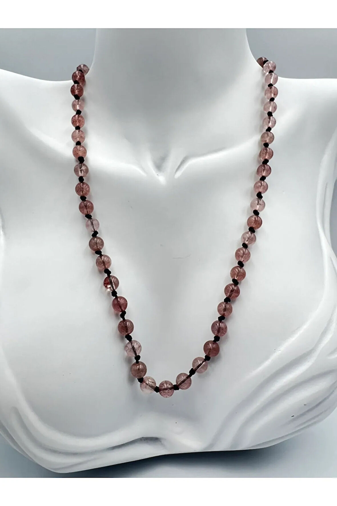 Sertifikalı Doğal Taş Gül (ÇİLEK) Kuvars Taşı Kolye Aaa Kalite 6mm