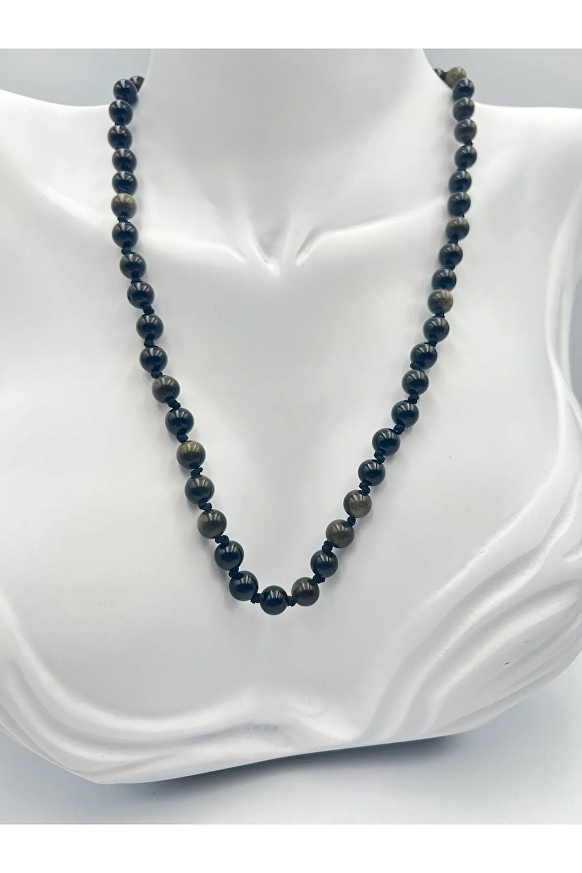 Sertifikalı Doğal Taş Obsidyen Taşı Kolye Aaa Kalite 6mm