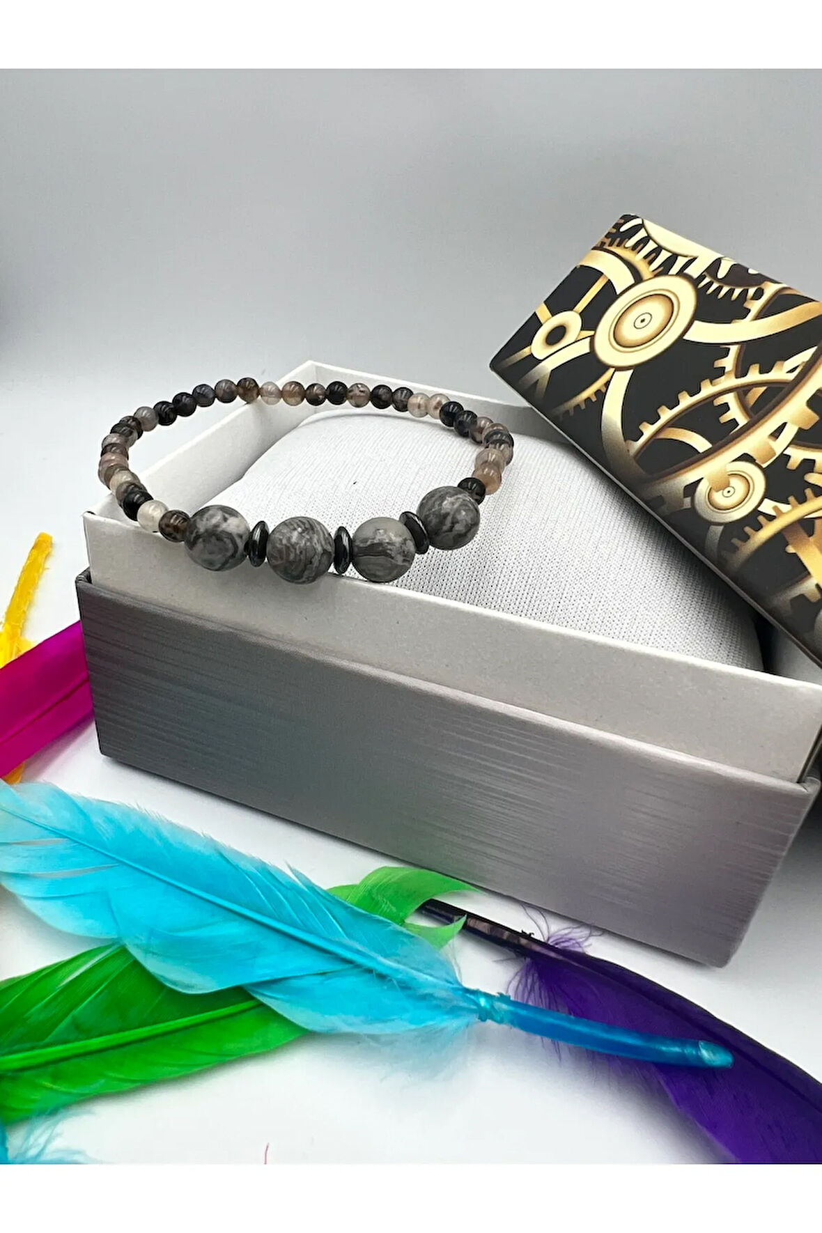 Sertifikalı Doğal Taş Jasper Akik Hematit Doğal Taş Bileklik 4&8 Mm