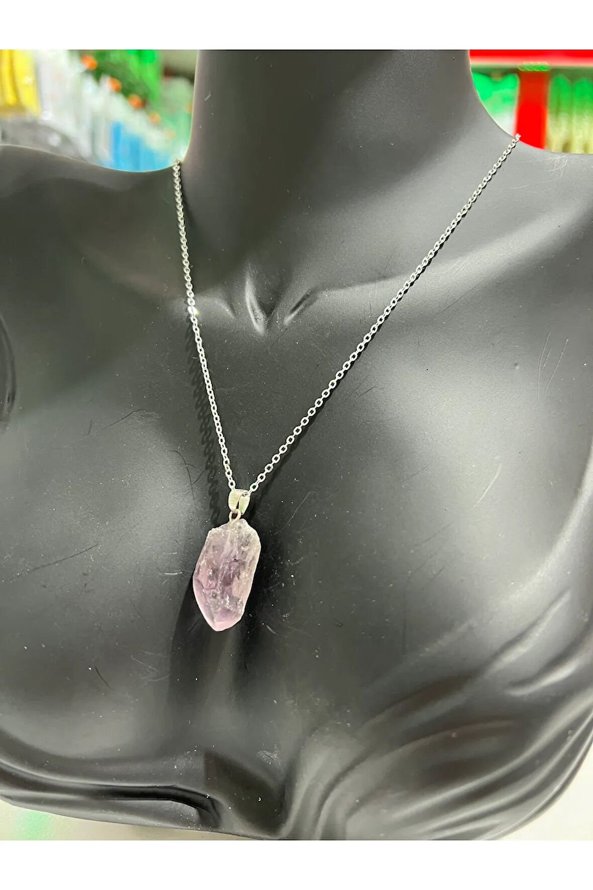 Sertifikalı Orijinal Işlenmemiş Doğal Taş Ametist Kolye Sürpriz