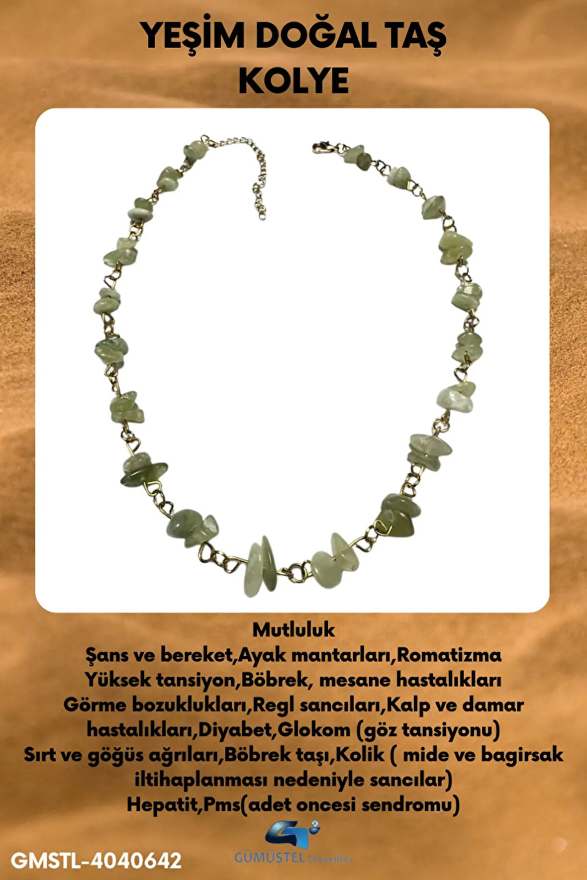 Sertifikalı Yeşim Doğal Taş Özel Tasarım Kolye Aaa Kalite