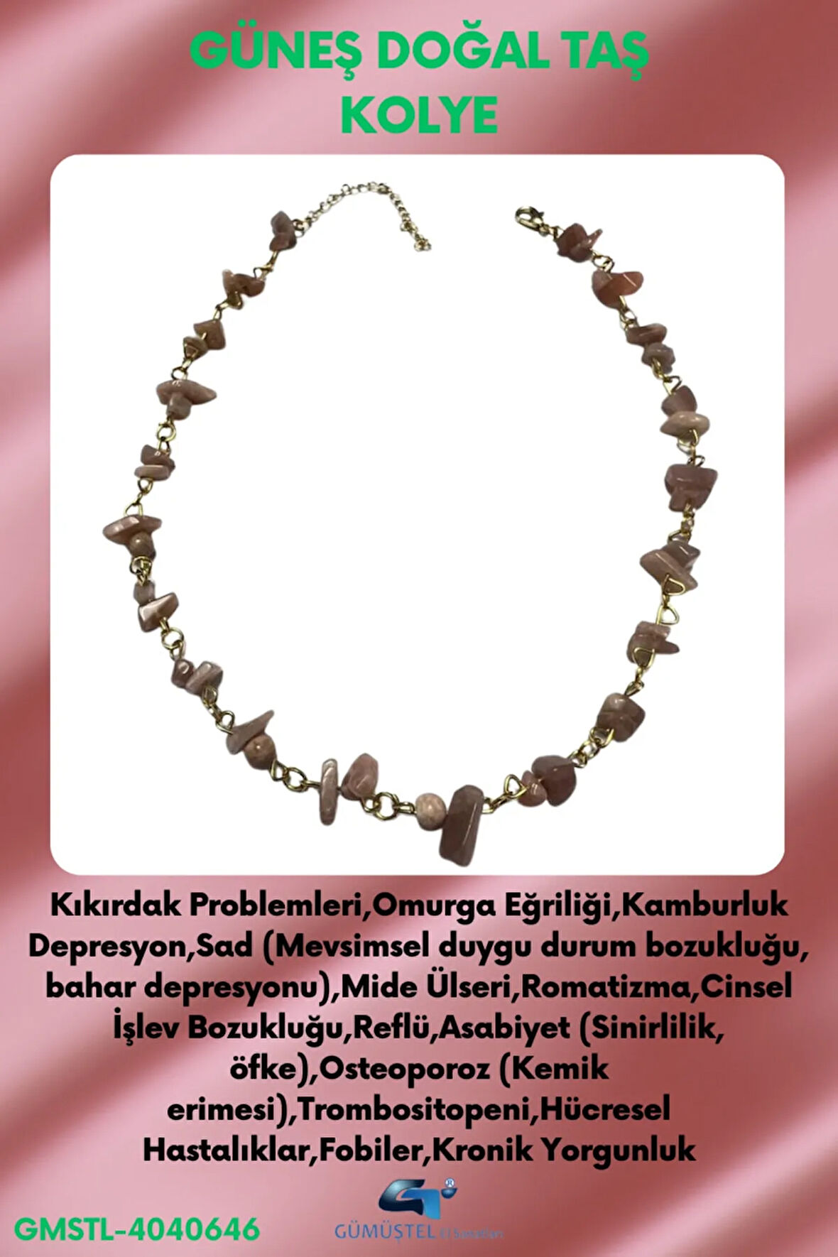 Sertifikalı Güneş Doğal Taş Özel Tasarım Kolye Aaa Kalite