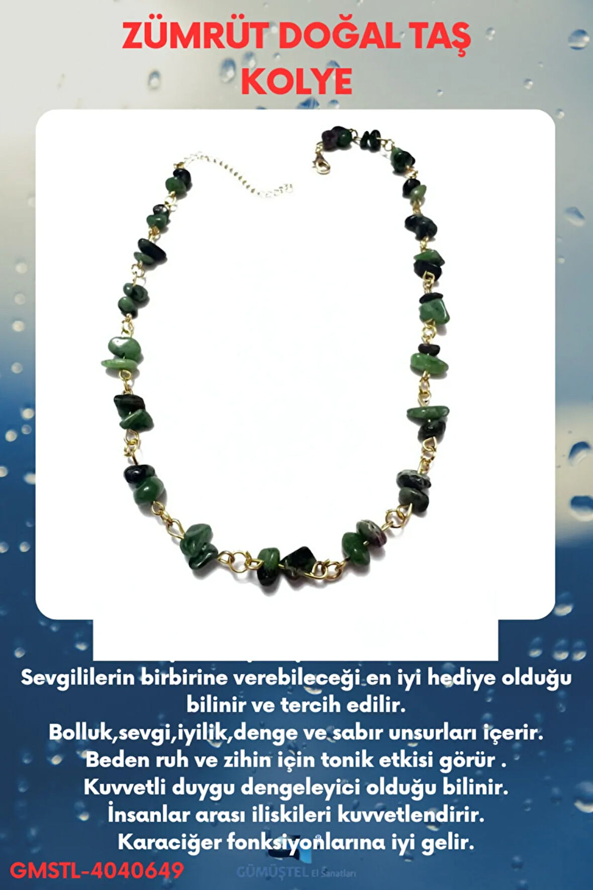 Sertifikalı Zümrüt Doğal Taş Özel Tasarım Kolye