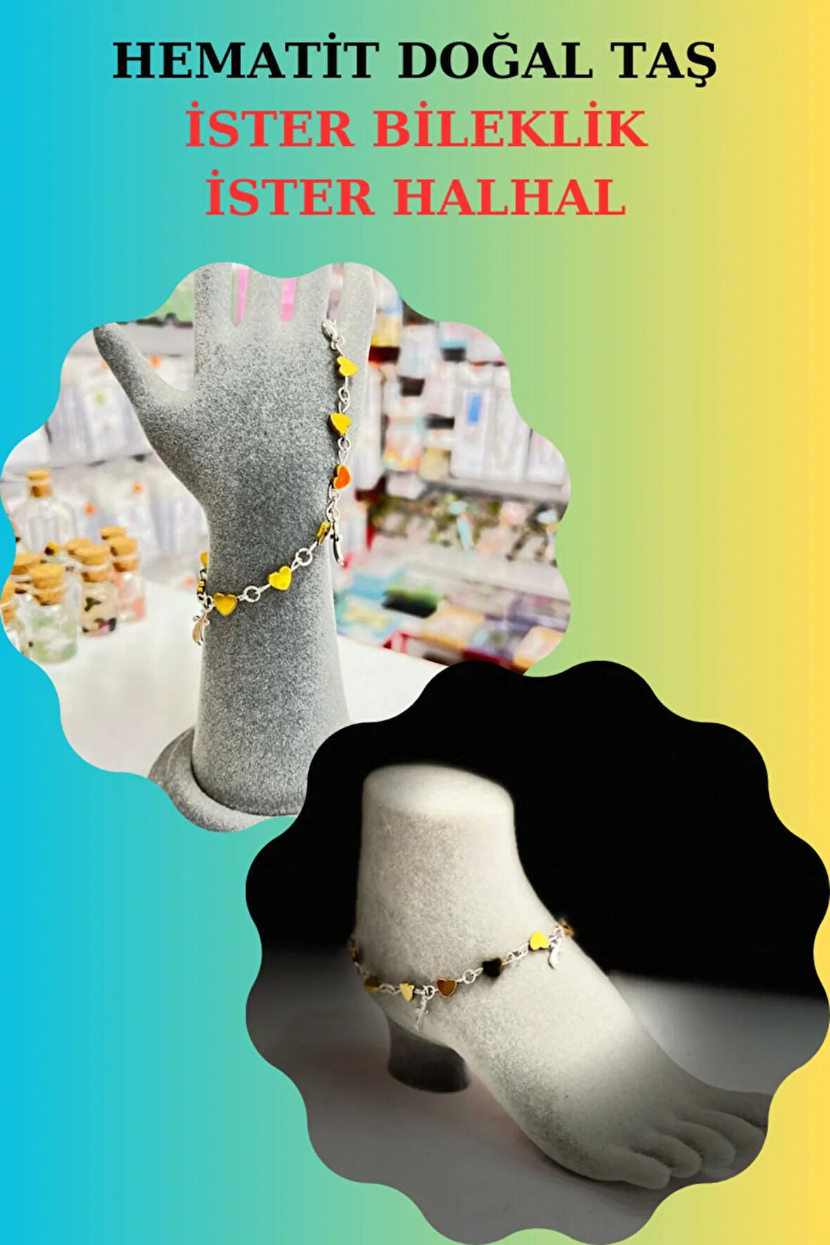 Sertifikalı Hematit Doğal Taş Bileklik & Halhal Özel Tasarım