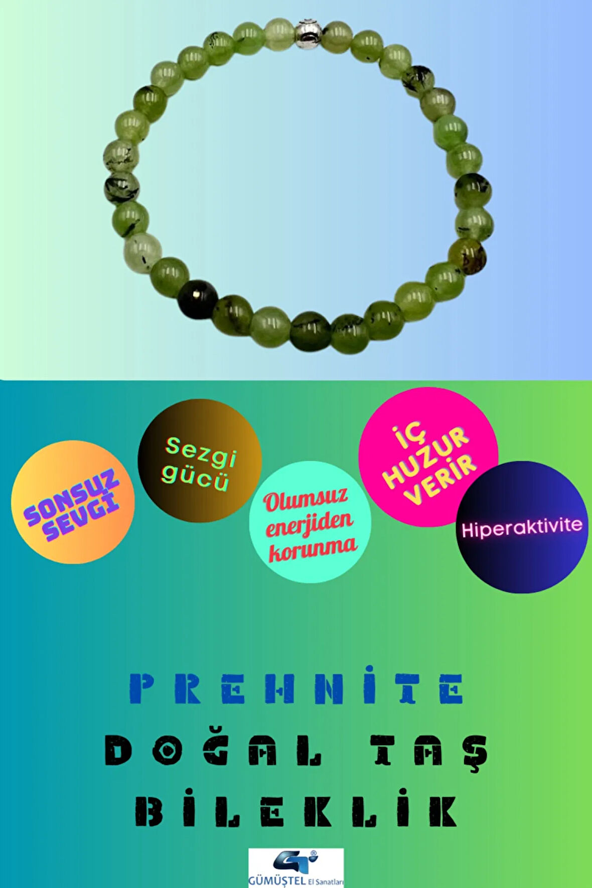 Sertifikalı Prehnite Doğal Taş Bileklik 6 Mm Sürpriz Hediyeli Aaa Kalite