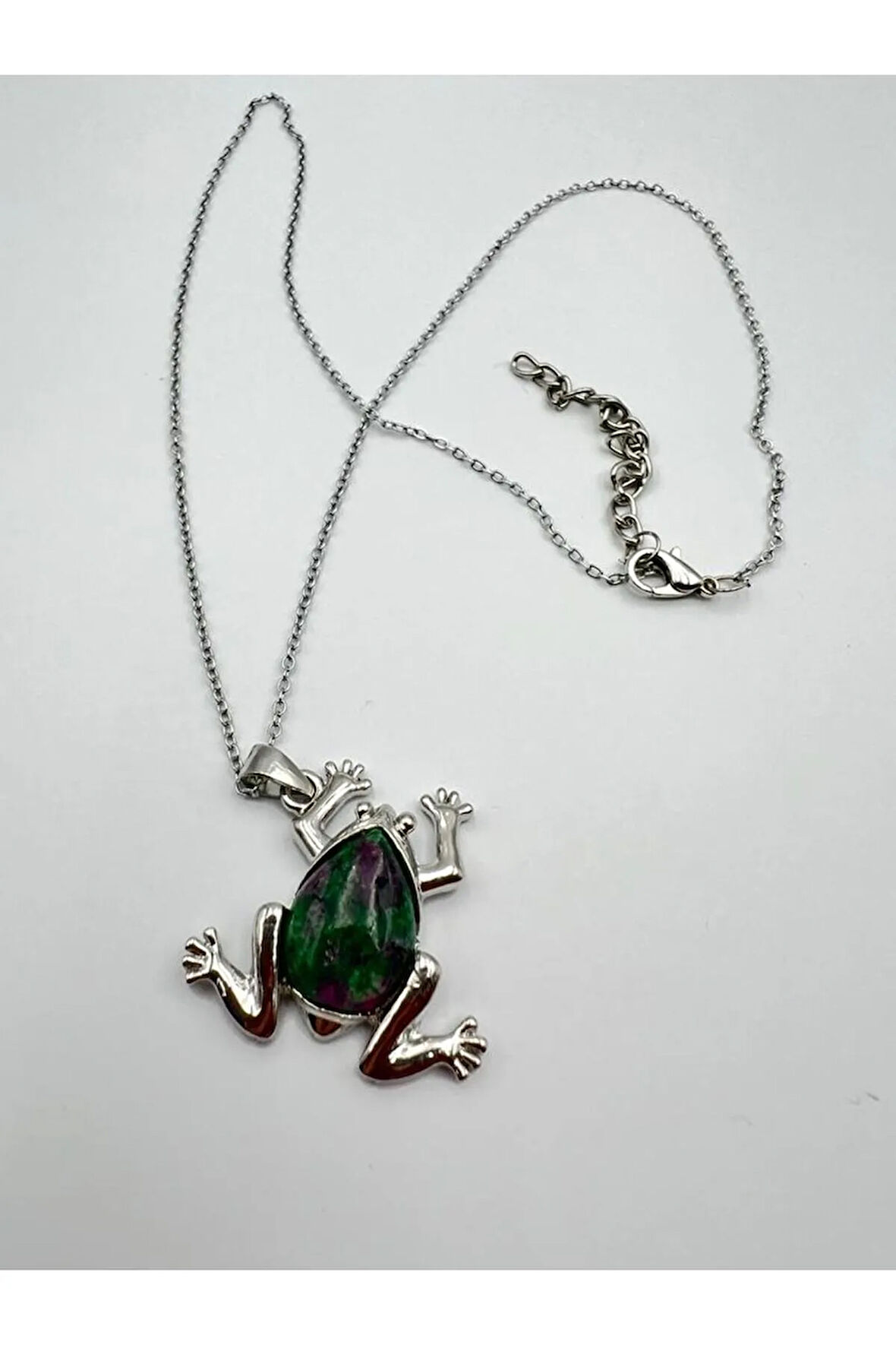 Sertifikalı Anyolit Doğal Taş Kolye Kurbağa Detaylı Sürpriz