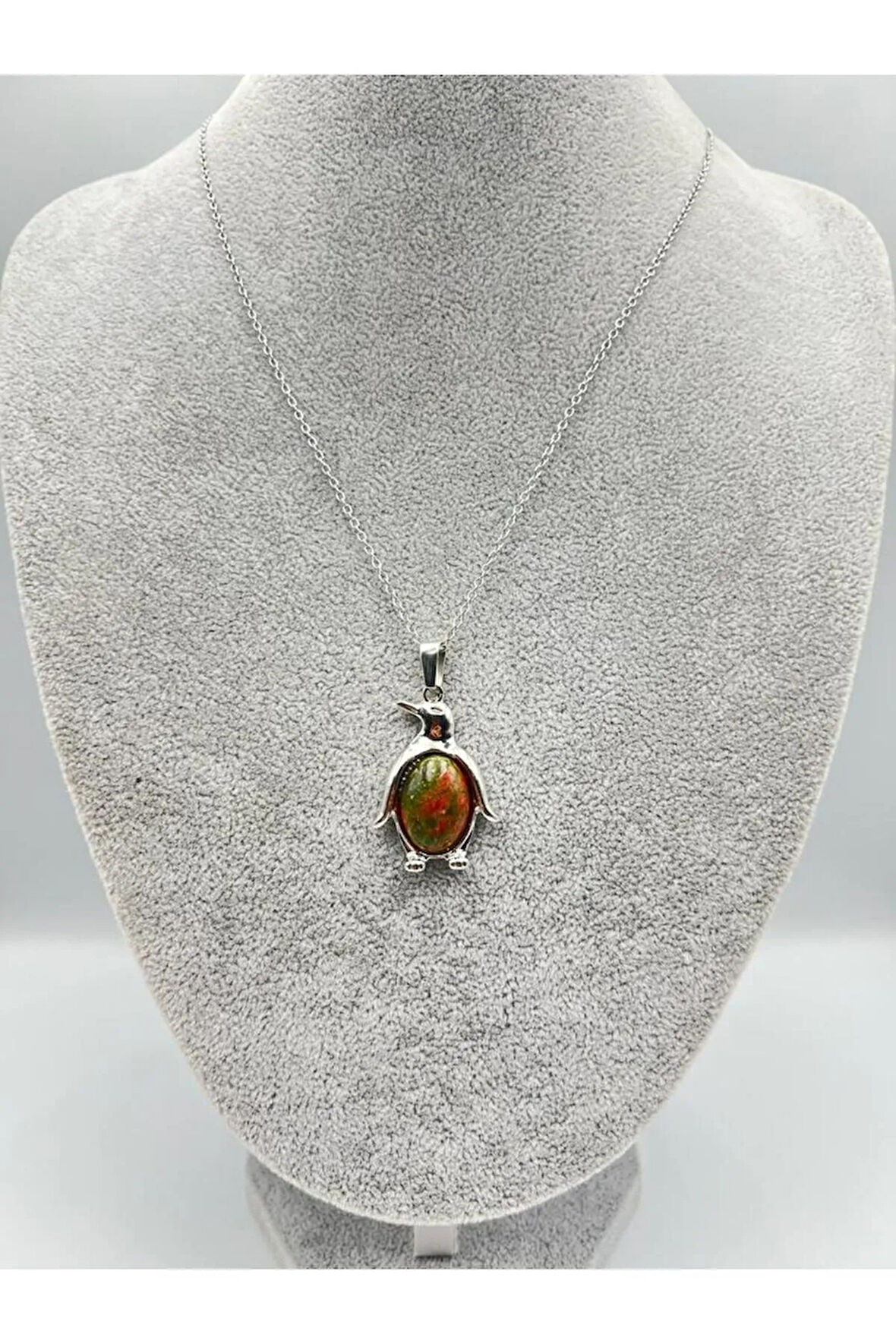 Sertifikalı Unakit Doğal Taş Kolye Penguen Detaylı Sürpriz Hediyeli