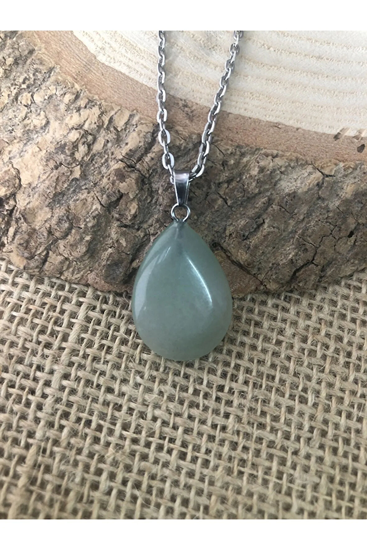 Sertifikalı Aventurin Doğal Taş Damla Kesim Kolye Sürpriz