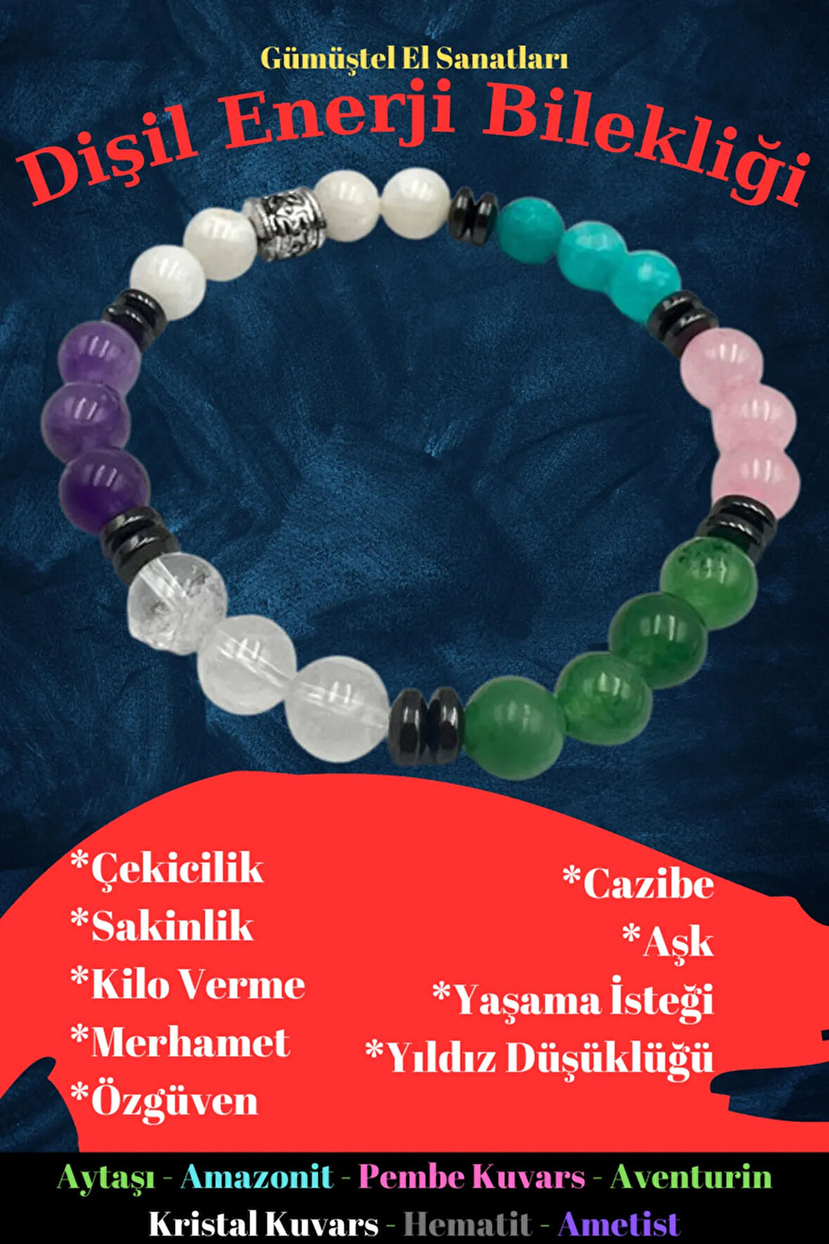 Sertifikalı Doğal Taş Dişil Enerji Bilekliği Orijinal Doğal Taş Özel Kodlama