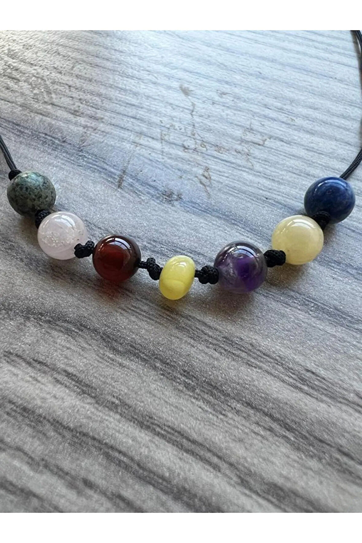 Sertifikalı Öğrenci Doğal Taş Kolye Krizokol, Pembe Kuvars, Akik, Kehribar, Kalsit, Lapis Kolye