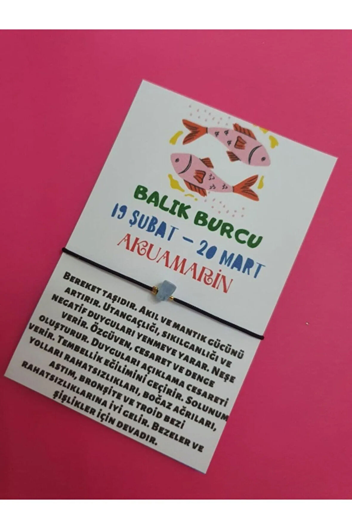 Sertifikalı Balık Burcu Akuamarin Doğal Taş Ip Burç Bilekliği