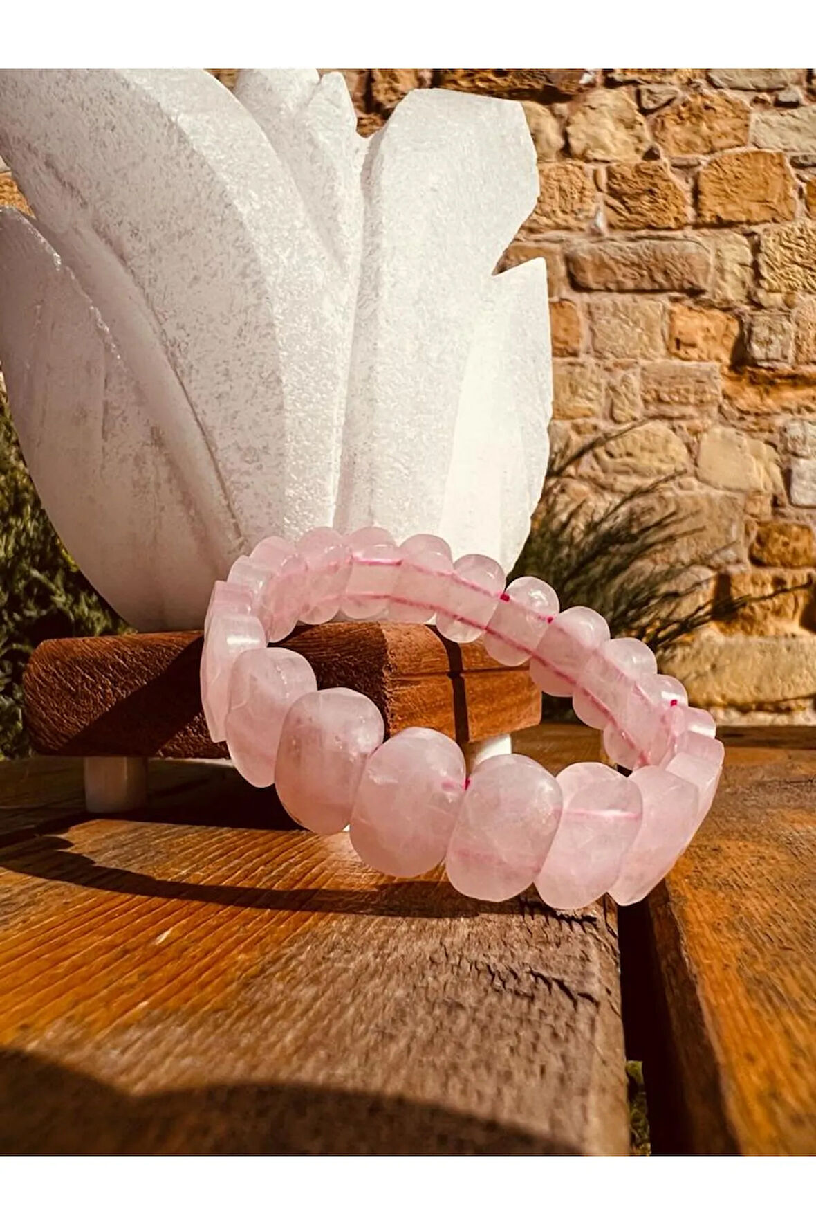 Doğal Pembe Kuvars Taşı Özel Kesim . Bileklik AAA Kalite