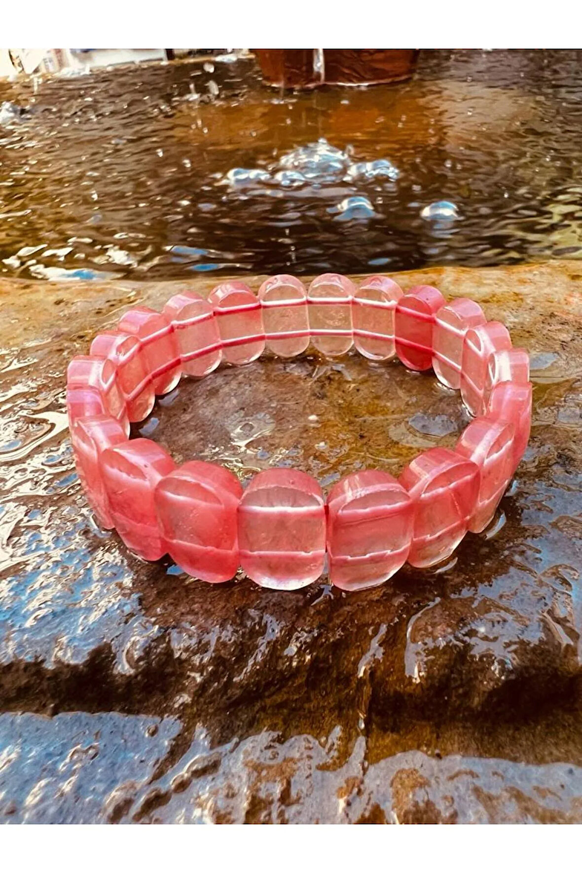 Sertifikalı Doğal Gül (ÇİLEK) Kuvars Taşı Özel Kesim Rolex Bileklik Aaa Kalite