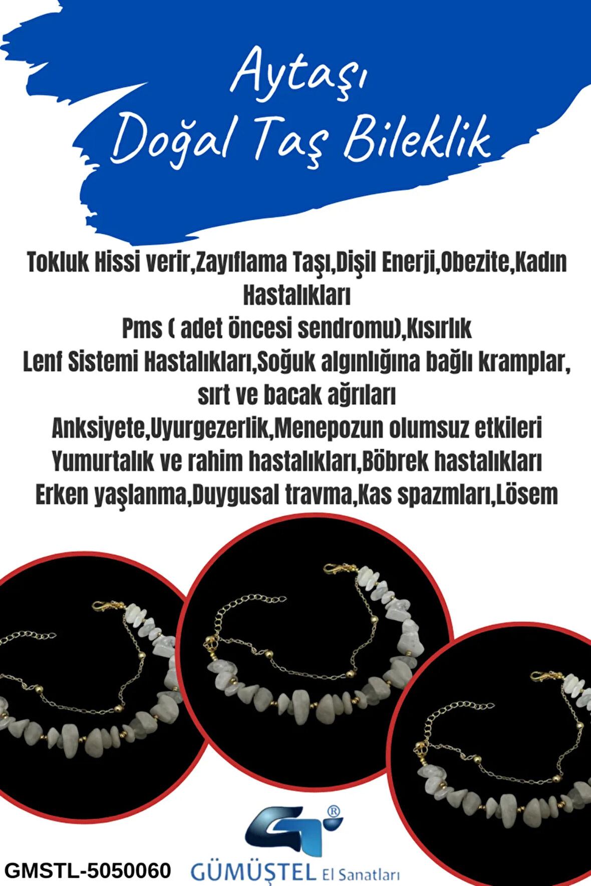 Sertifikalı Aytaşı Doğal Taş Bileklik Özel Tasarım