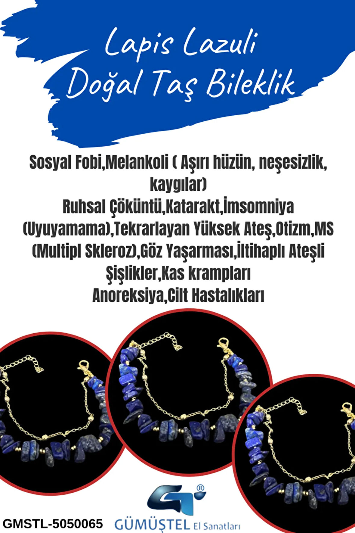 Sertifikalı Lapis Lazuli Doğal Taş Bileklik Özel Tasarım