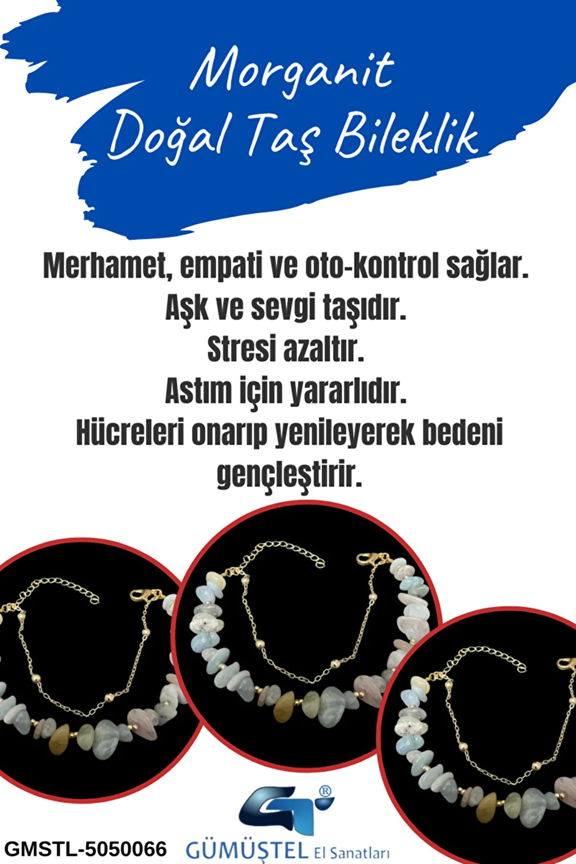 Sertifikalı Morganit Doğal Taş Bileklik Özel Tasarım