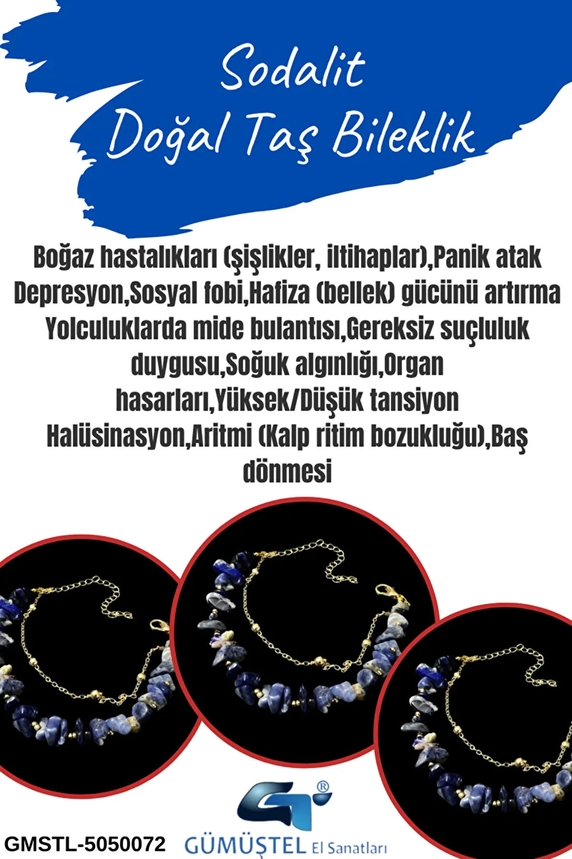 Sertifikalı Sodalit Doğal Taş Bileklik Özel Tasarım