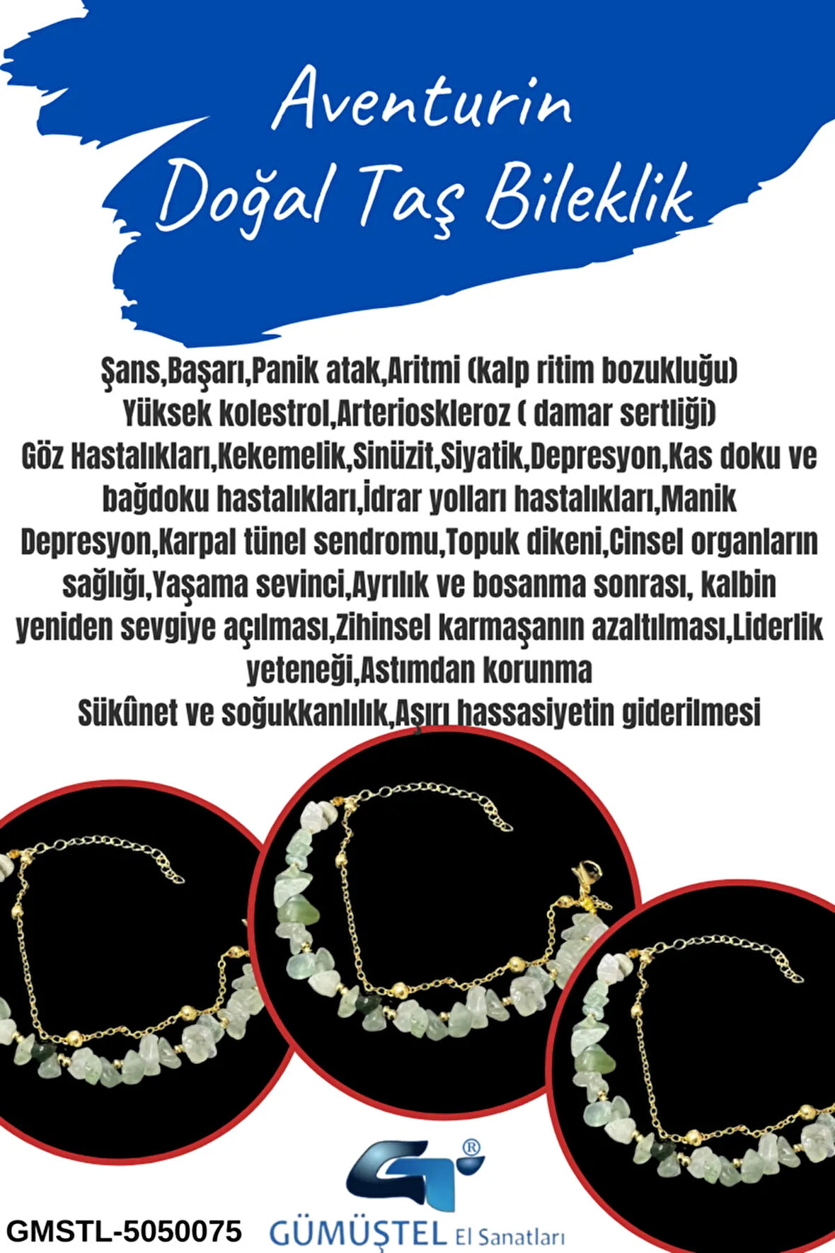 Sertifikalı Aventurin Doğal Taş Bileklik Özel Tasarım