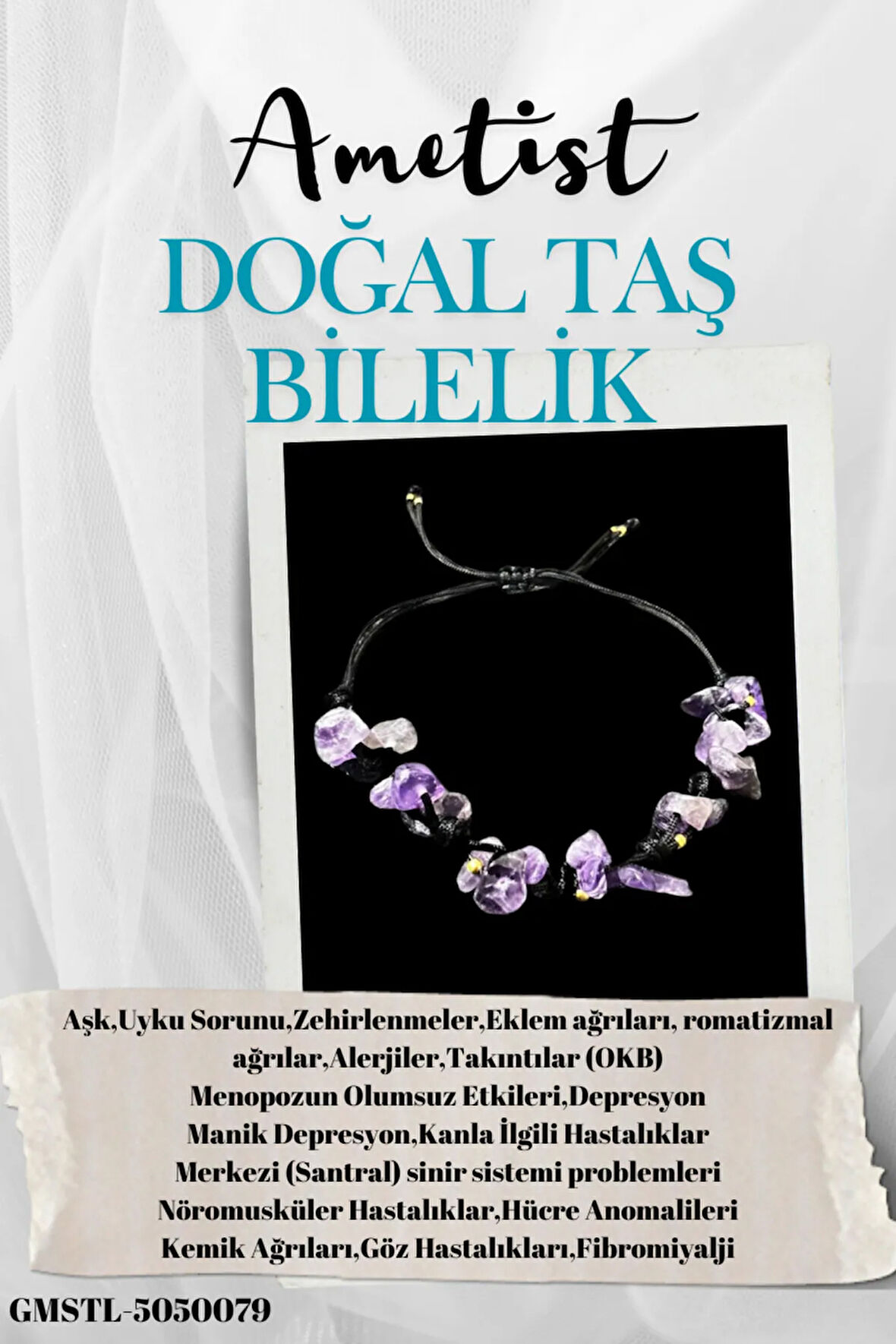 Sertifikalı Doğal Taş Ametist Bileklik Özel Tasarım El Yapımı Asansör Kilit Sistemi