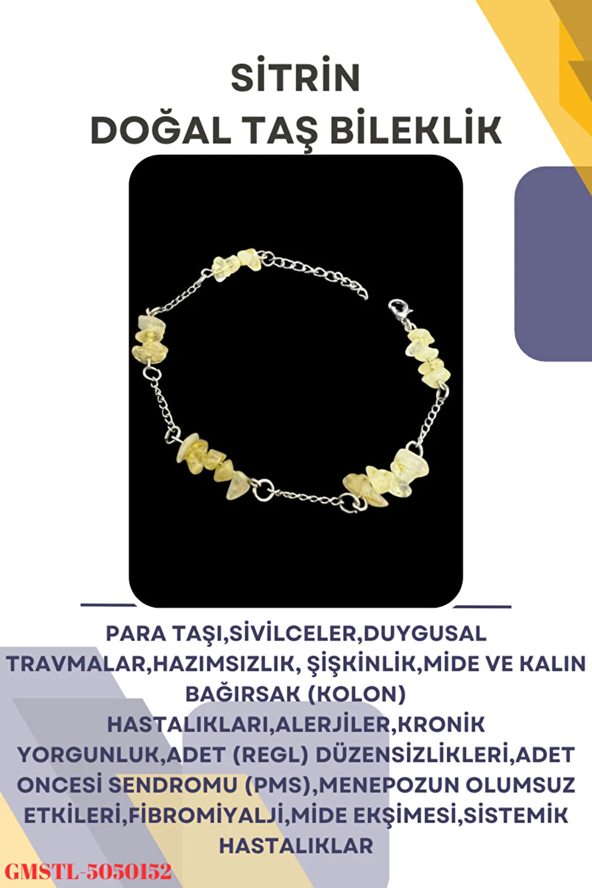 Sertifikalı Sitrin Doğal Taş El Yapımı Tasarım Bileklik