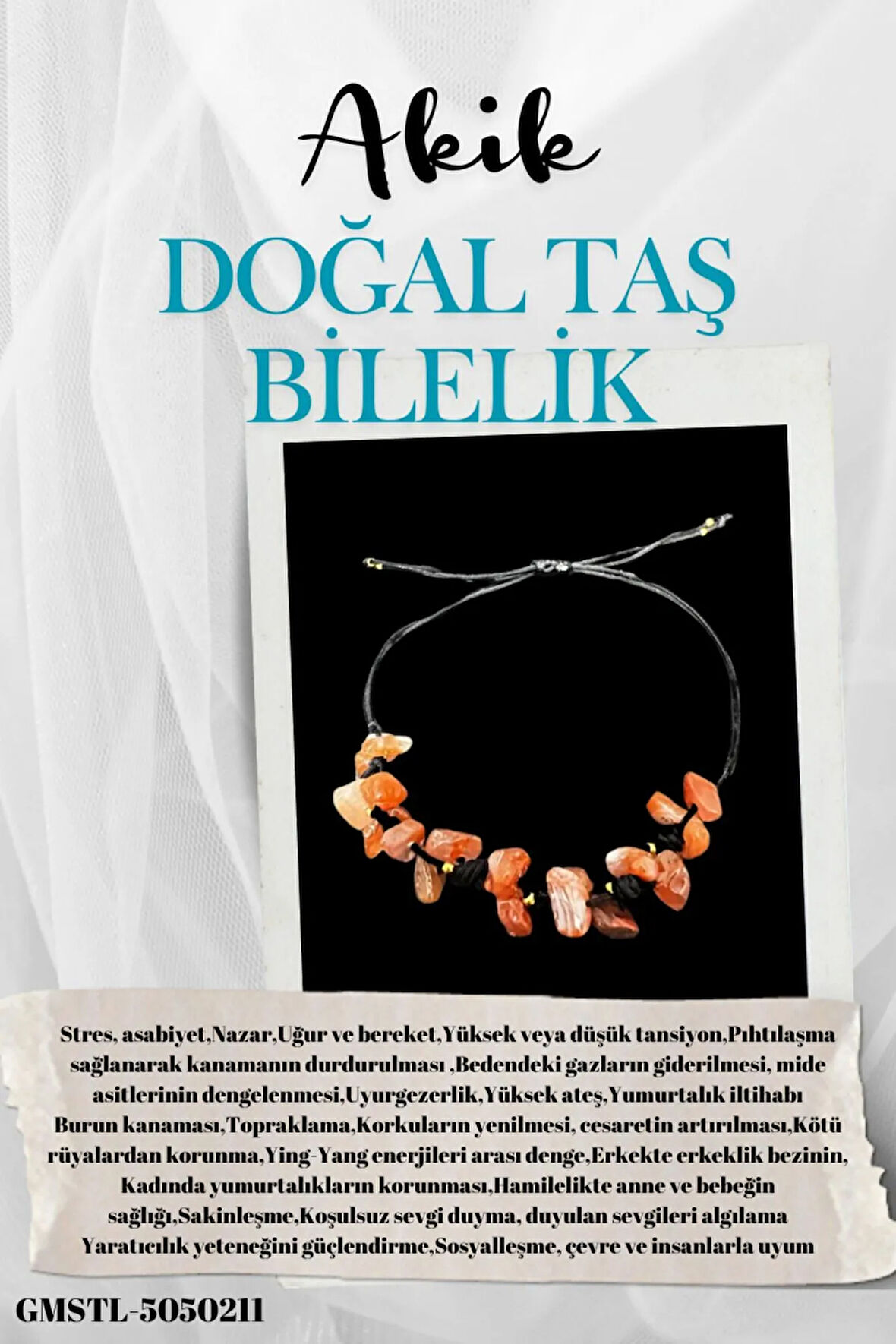 Sertifikalı Doğal Taş Akik Bileklik Özel Tasarım El Yapımı Asansör Kilit Sistemi