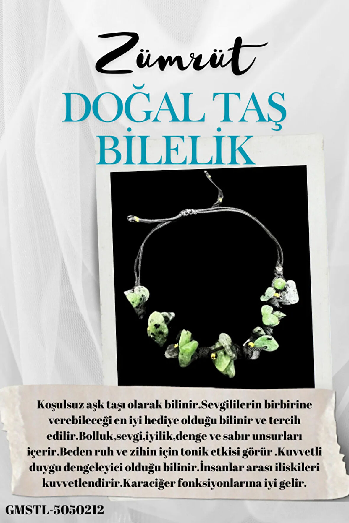 Sertifikalı Doğal Taş Zümrüt Bileklik Özel Tasarım El Yapımı Asansör Kilit Sistemi