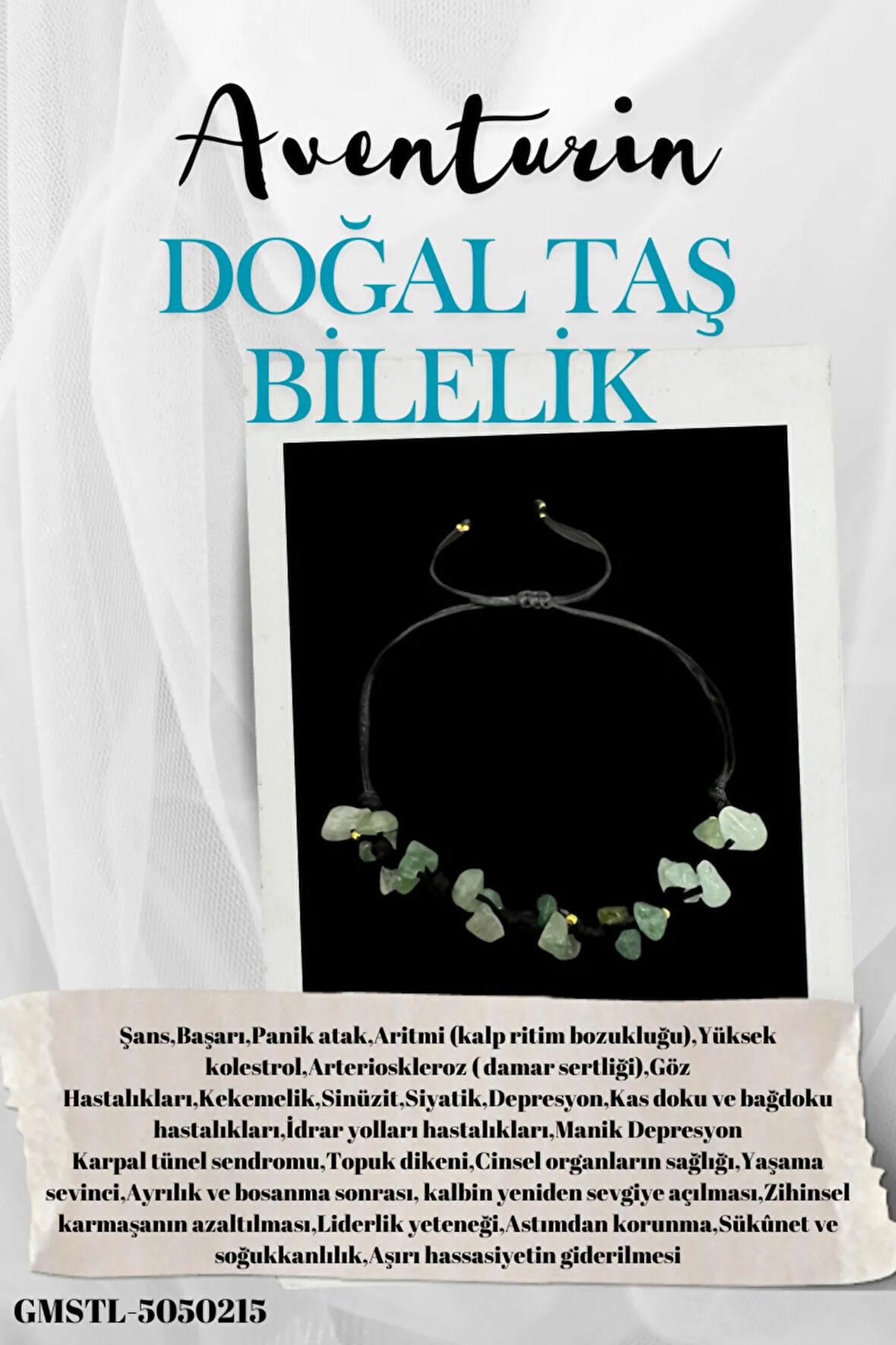 Sertifikalı Doğal Taş Aventurin Bileklik Özel Tasarım El Yapımı Asansör Kilit Sistemi