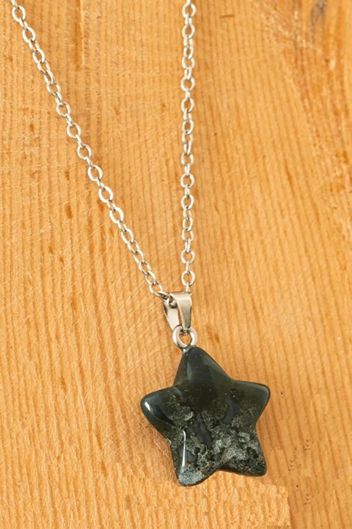 Sertifikalı Kantaşı Doğal Taş Yıldız Kesim Kolye