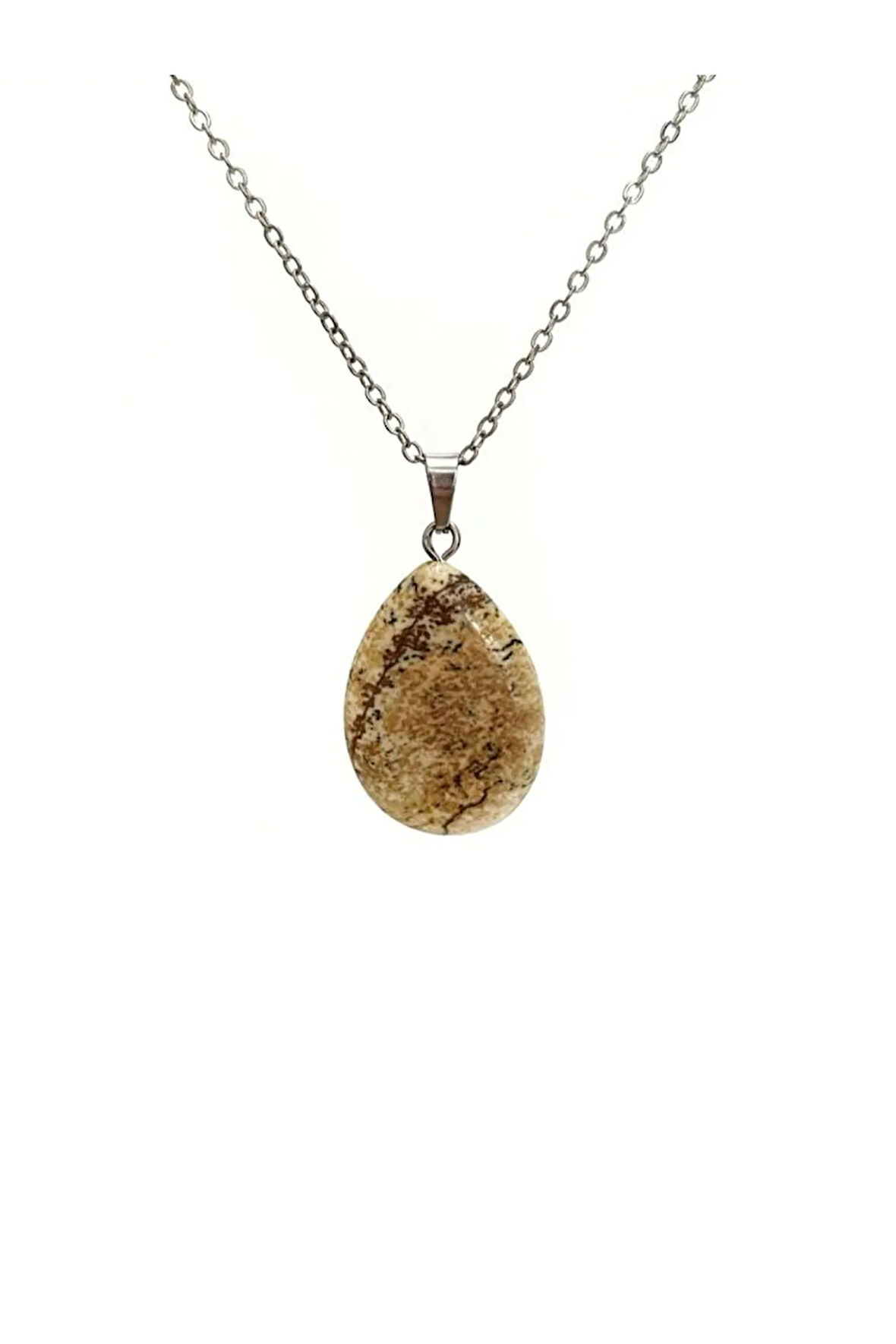 Sertifikalı Jasper Doğal Taş Kolye Damla Kesim