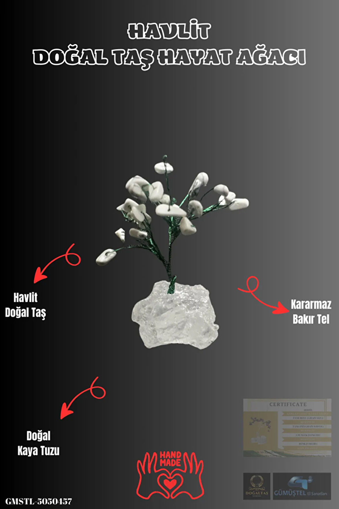 Sertifikalı Doğal Taş Havlit Taşı Dekoratif El Yapımı Ağaç